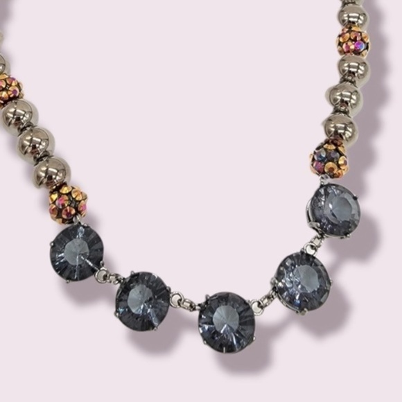 Avenue Metallic pearls iridescent balls Smokey gray rhinestone necklace - Picture 2 of 2